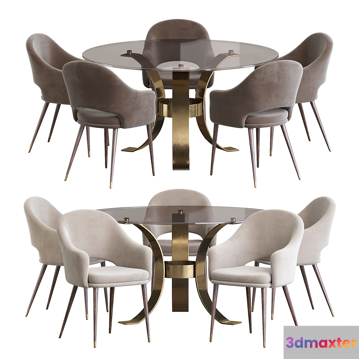 Deephouse chair and Massimo Glass Top Dining Table 3D Max