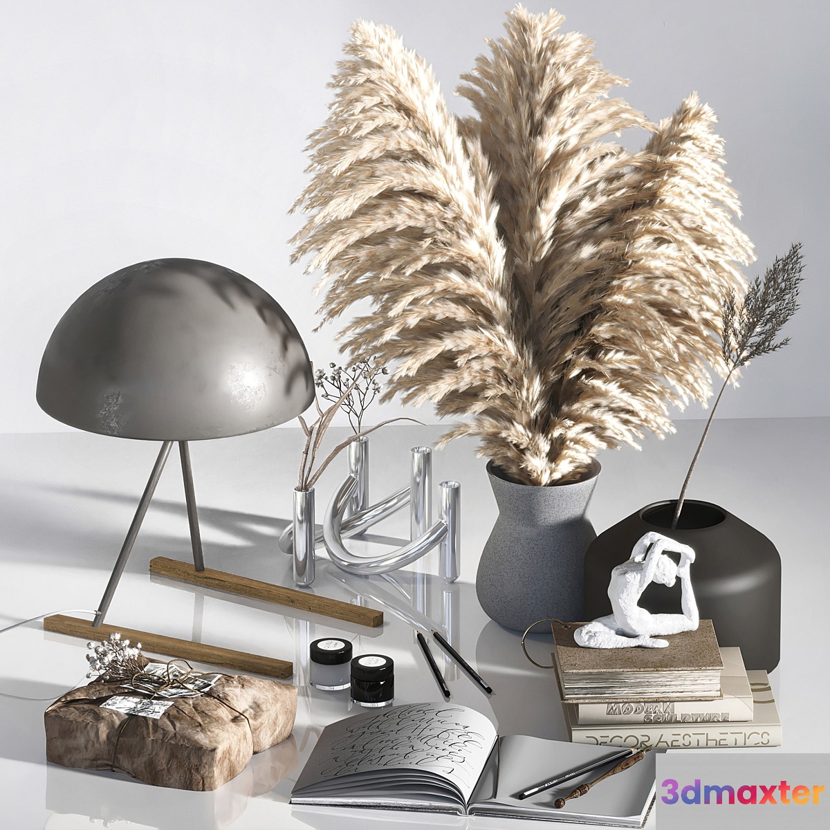 Decorative Set 07 with pampas and figurine 3D Max