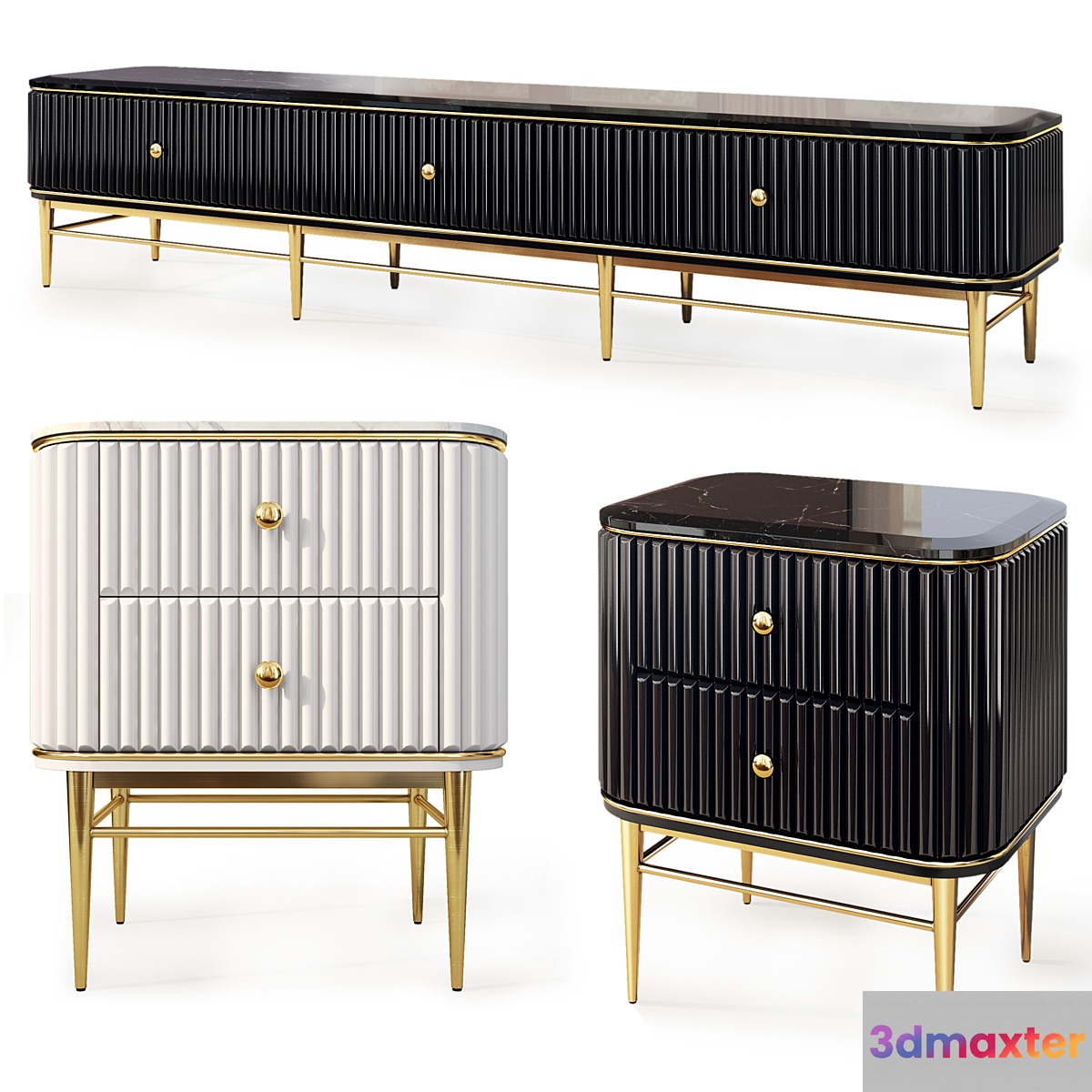 Chest of drawers and bedside tables Art Deco 03. Nightstand Tvstand by LaLume 3D Max