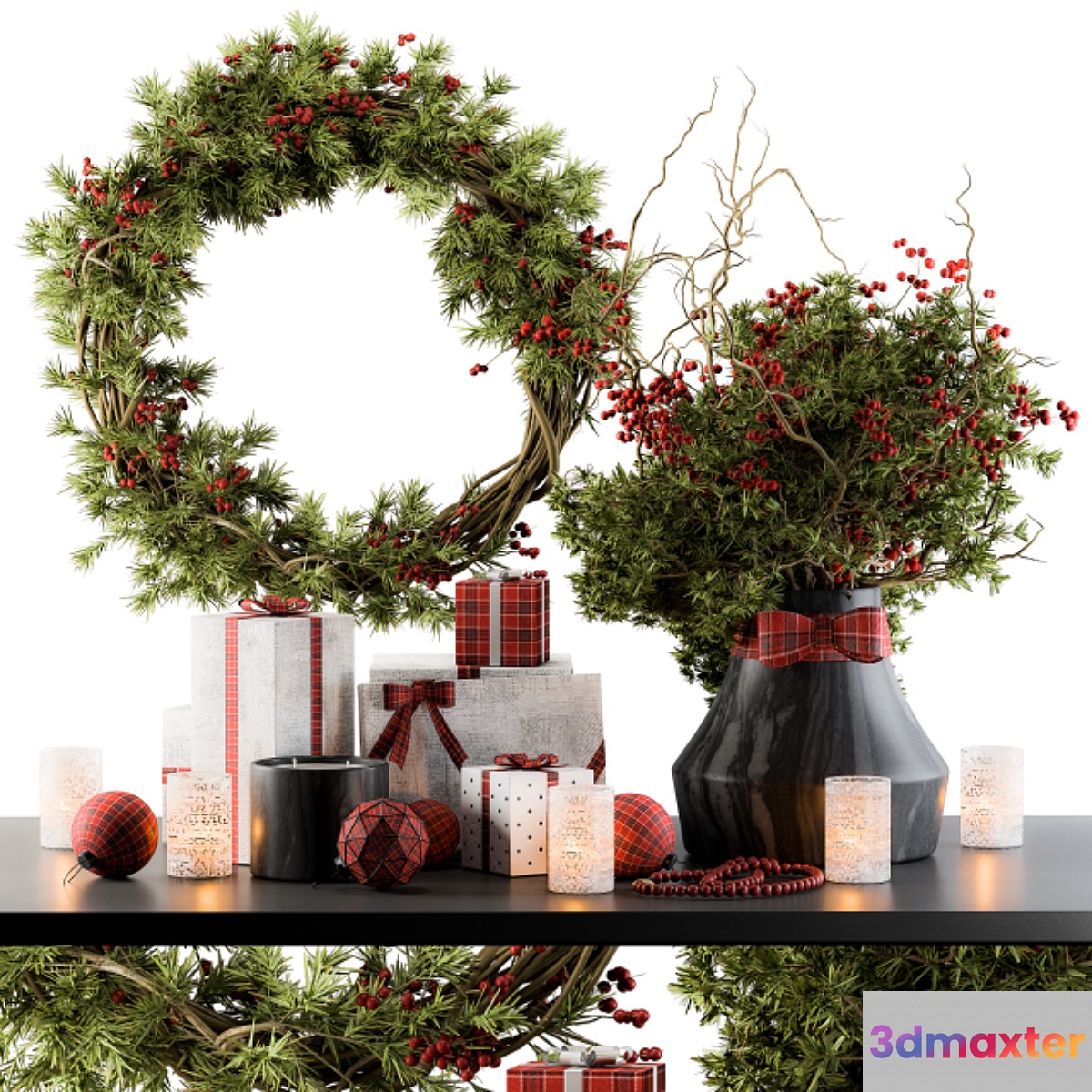 Christmas Decoration 16 - Christmas Green Bouquet with Gift 3D Max