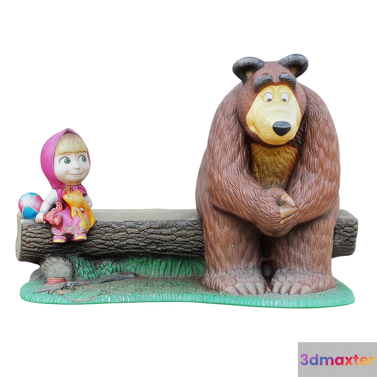 Sculpture of the characters Masha and the bear are sitting on a bench 3D Max