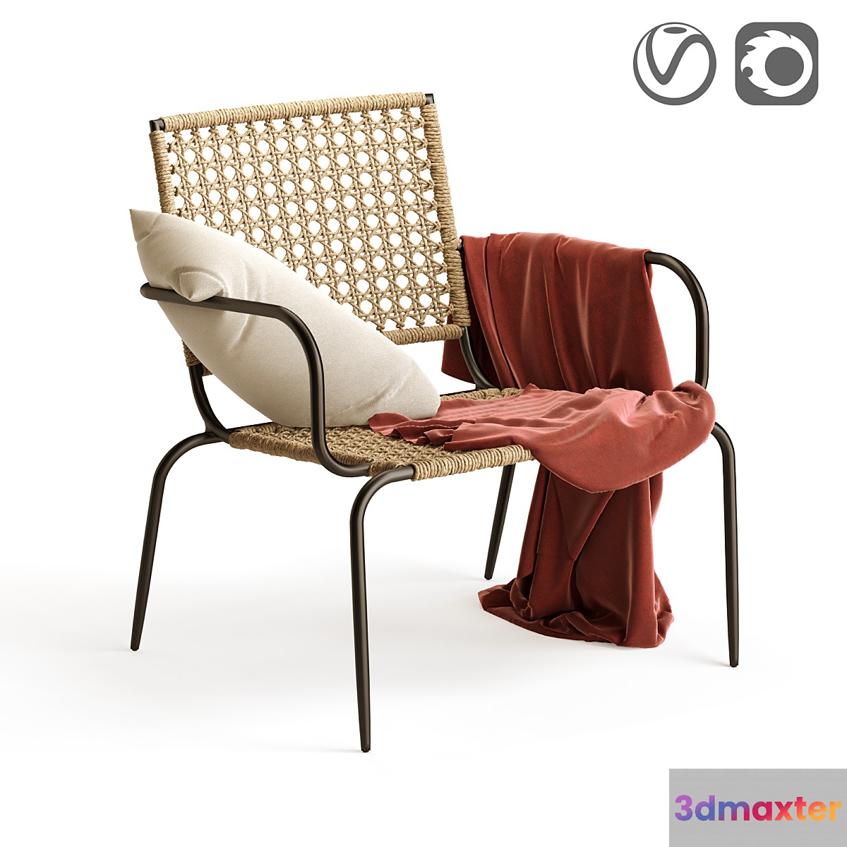 Garden armchair Ibiza in metal and braided rope 3D Max