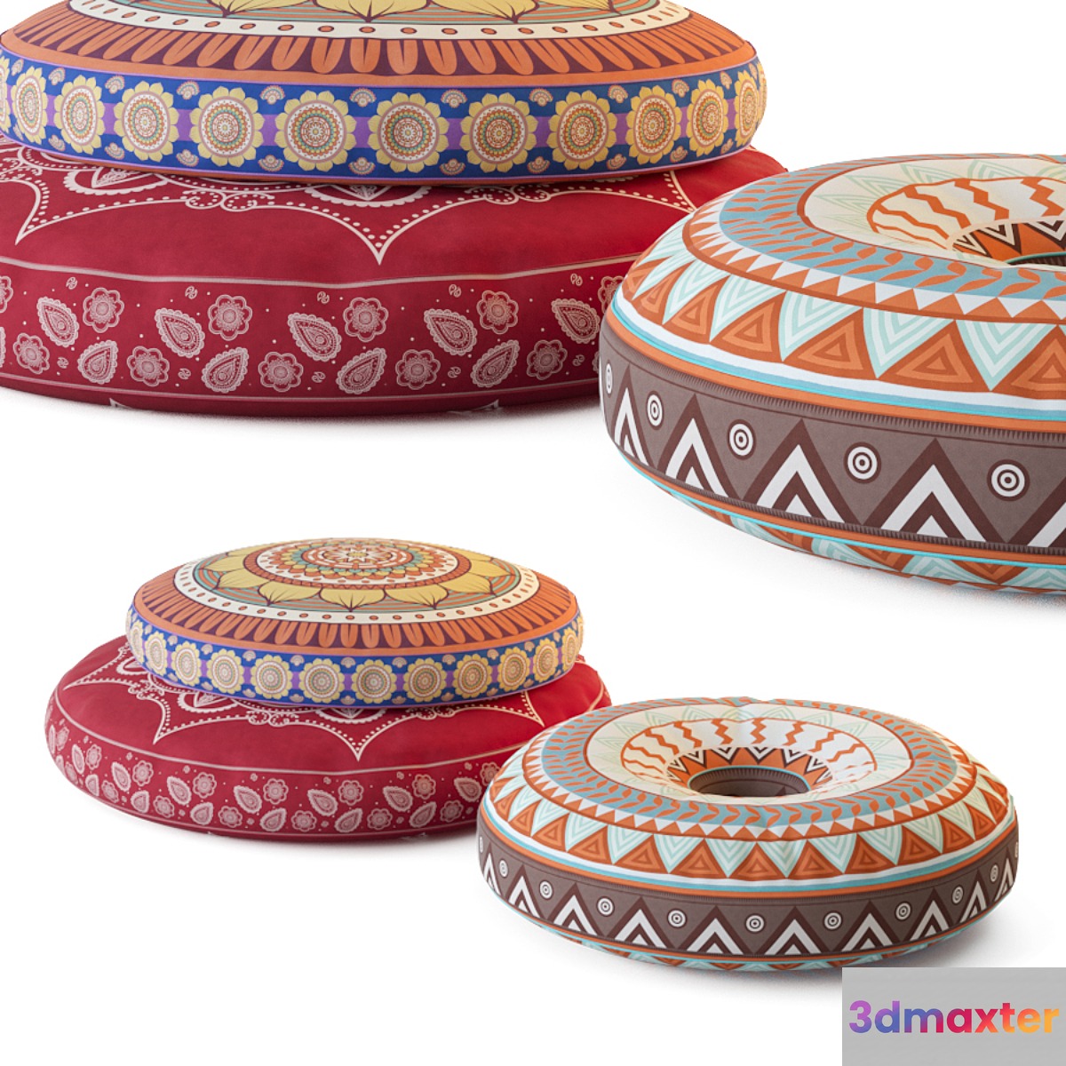 Poufs with oriental patterns 3D Max