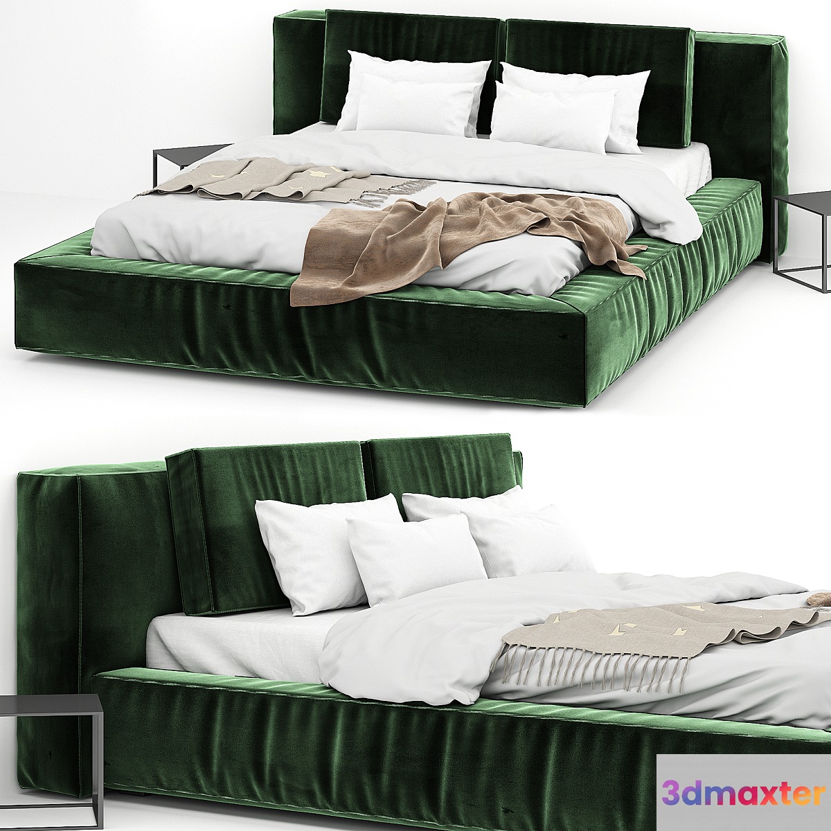 Velvet green bed 3D Max