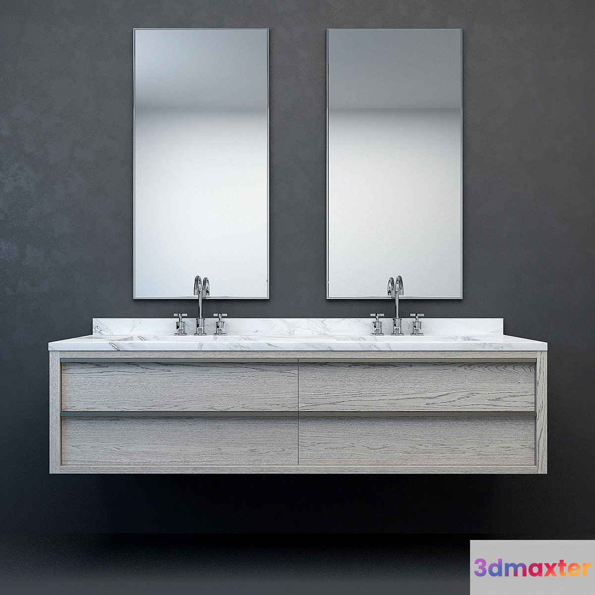 RH Modern Bezier floating double vanity 3D Max