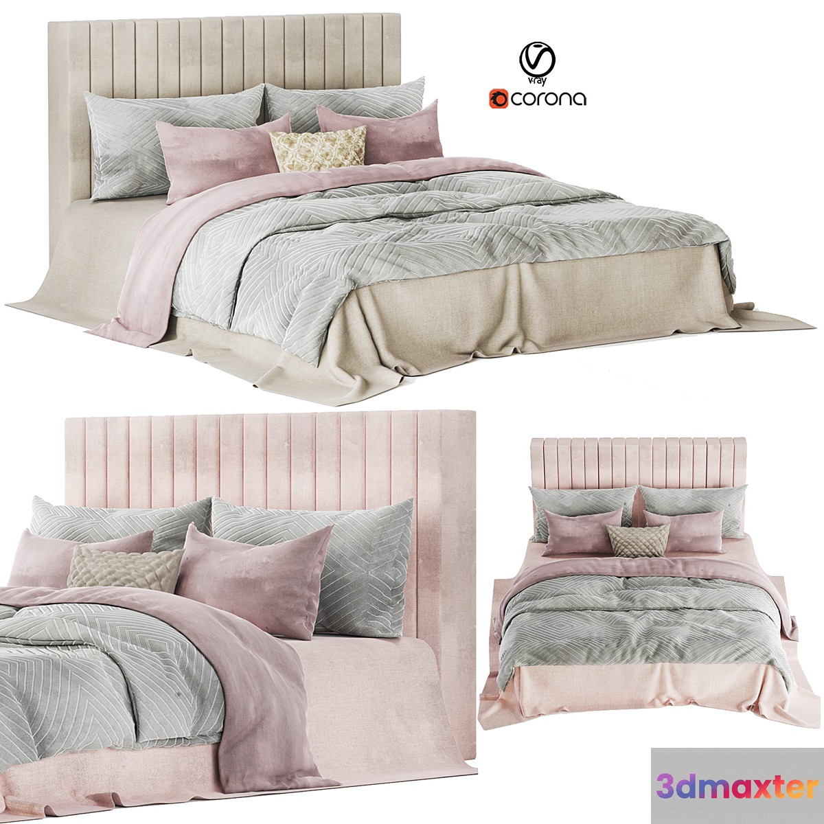 light color and velvet bed set02 3D Max