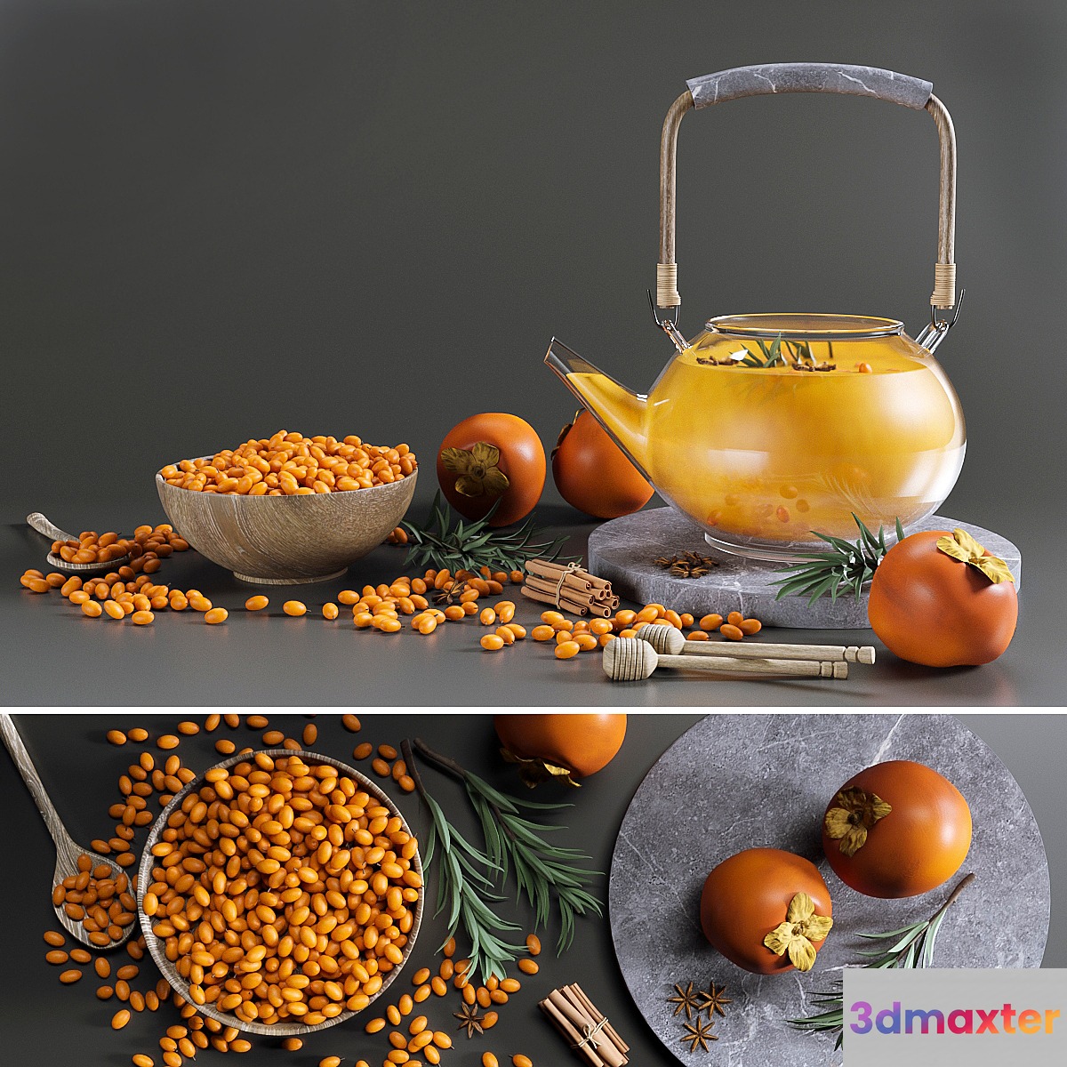 Tea Set with sea buckthorn and persimmon - No.2