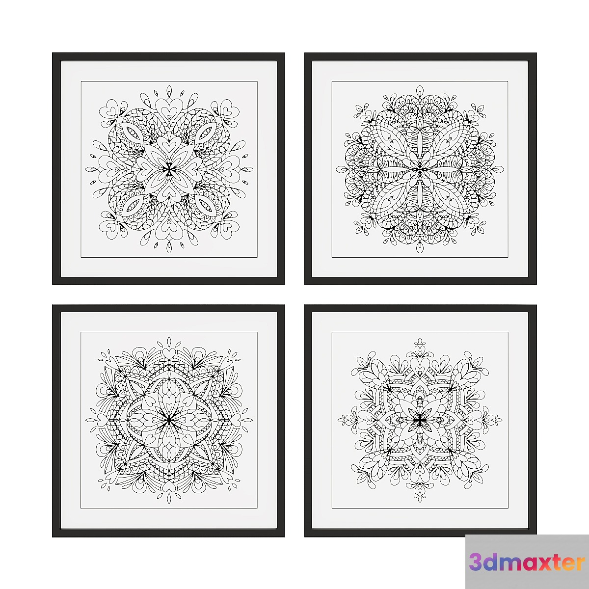 Set of pictures with mandalas 3D Max
