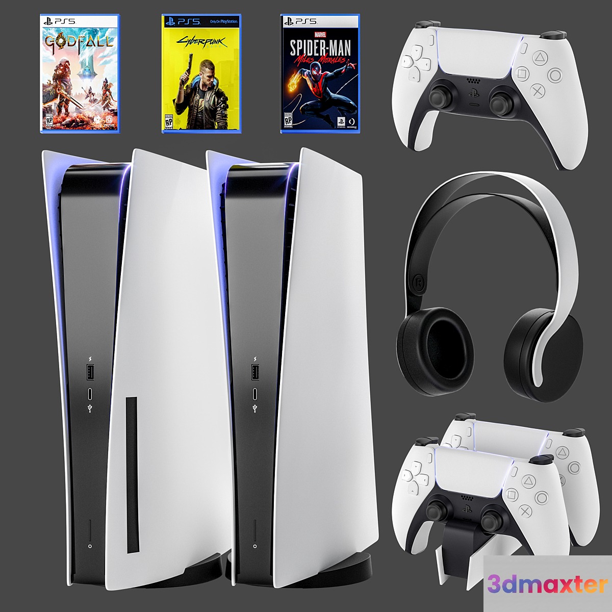 Game console with headphones PS5 Sony PlayStation 5 3D Max