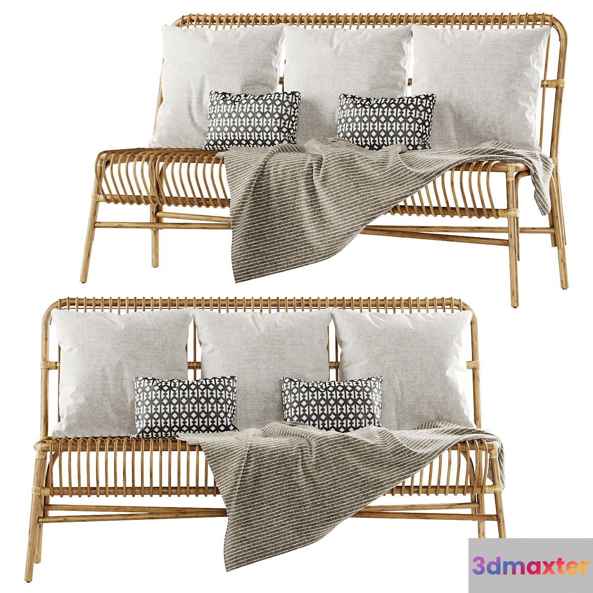 Valerie vintage rattan three-seater sofa _ Three-seater rattan sofa