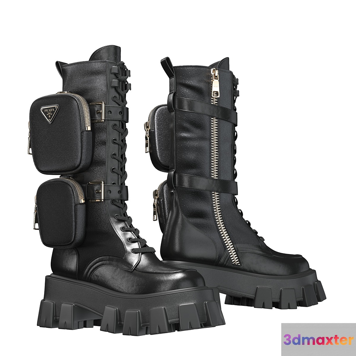 PRADA Brushed rois leather and nylon Monolith boots 3D Max