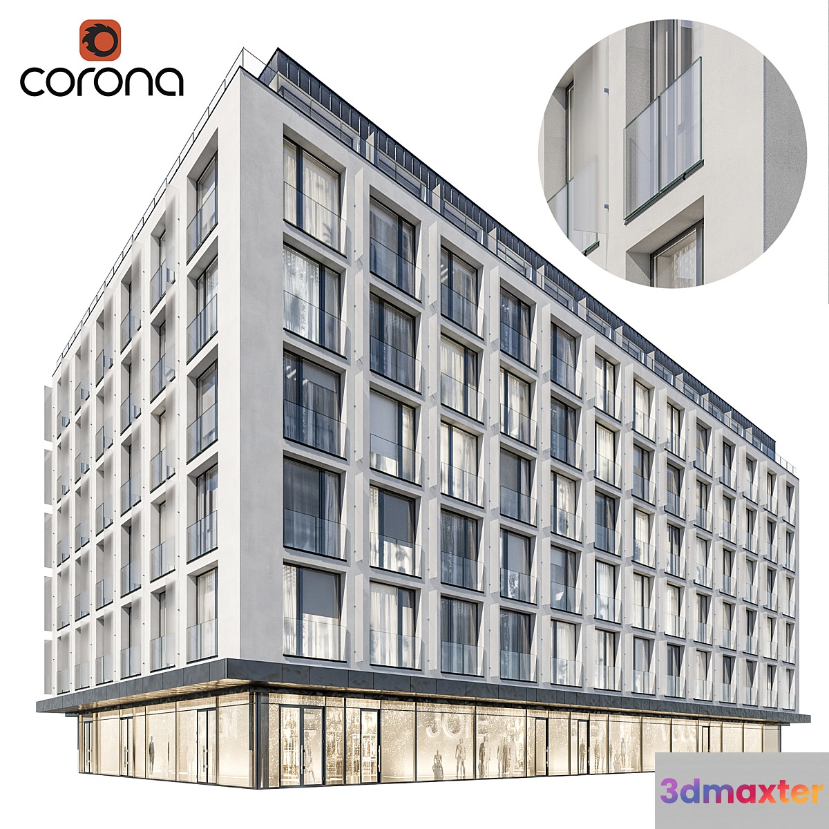 Modern residential building 05 | night 3D Max