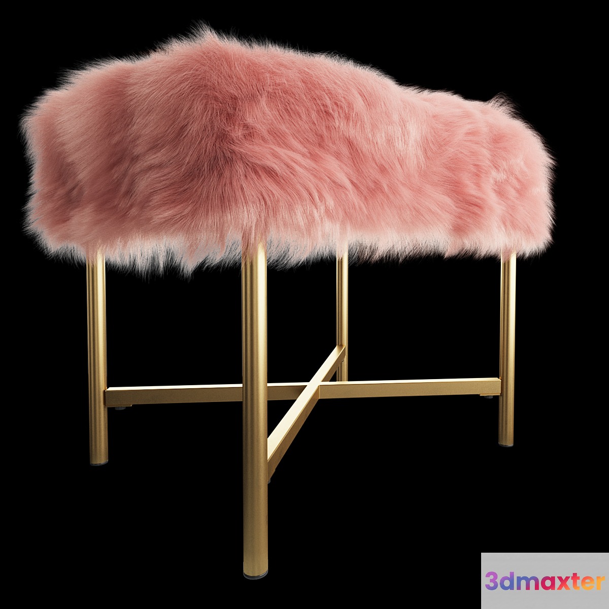 HomePop Decorative Faux Fur Square Ottoman 3D Max
