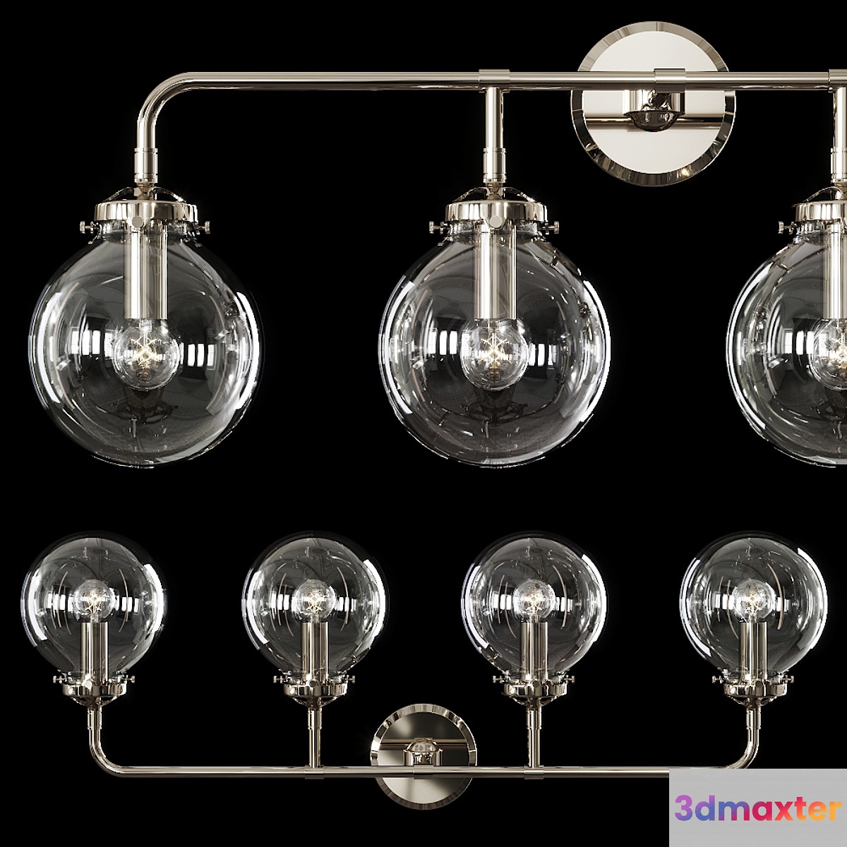 Restoration Hardware BISTRO GLOBE CLEAR GLASS BATH SCONCE 4-LIGHT Nickel 3D Max