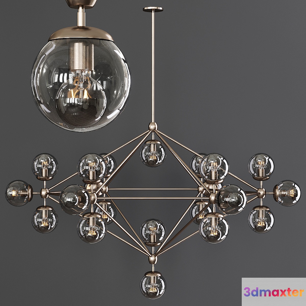 Modo 6 Sided Chandelier 21 Globes Bronze and Gray Glass