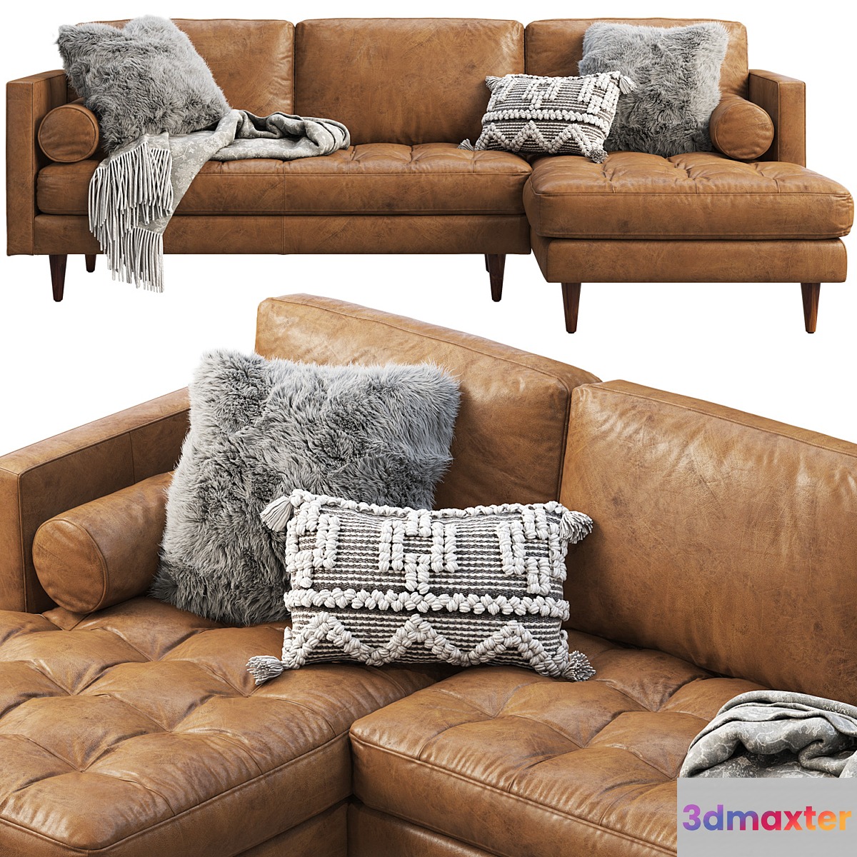 Joybird Briar Leather Sectional Sofa 3D Max