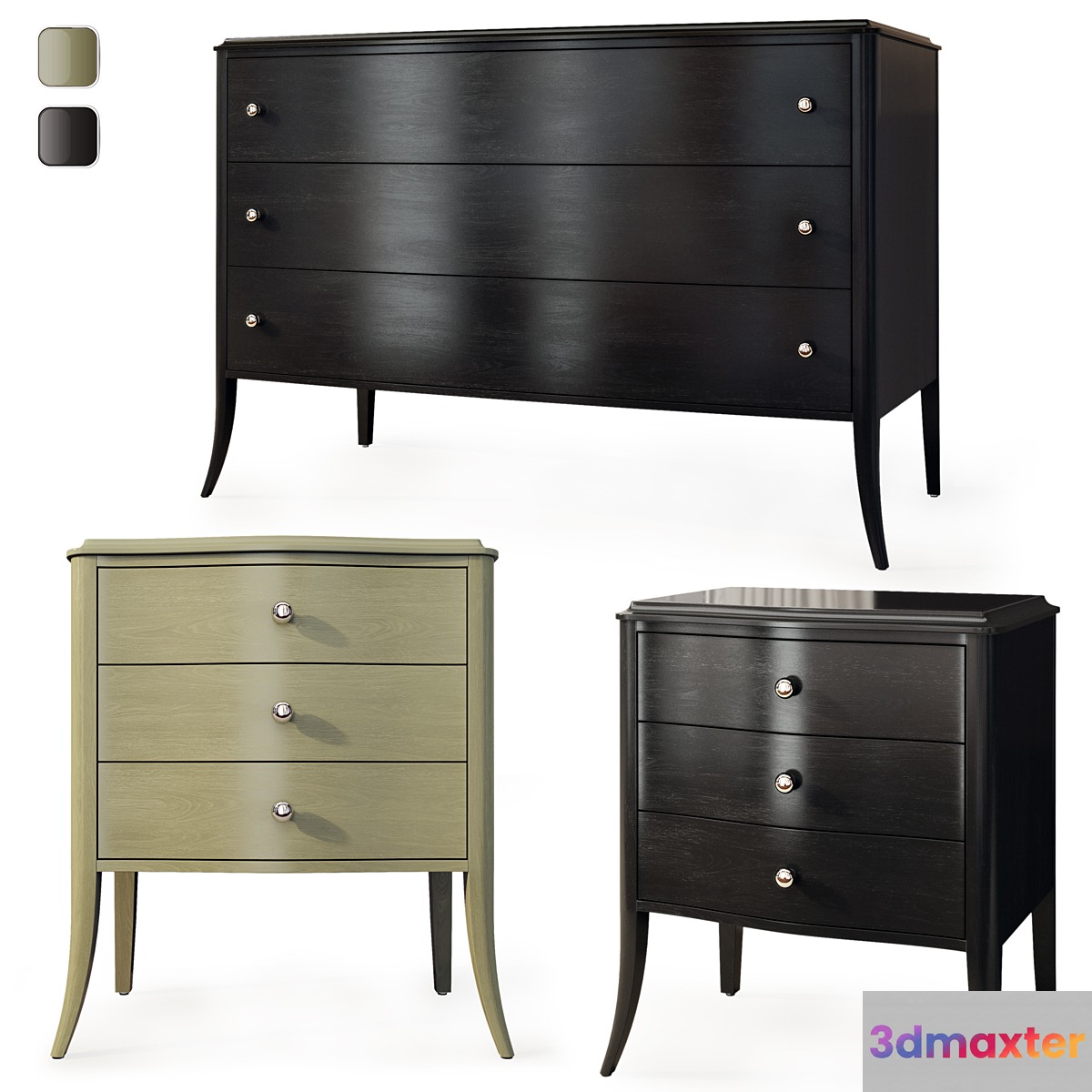 Chest of drawers and bedside table Tiffany from Pinskdrev. Dresser nightstand 3D Max