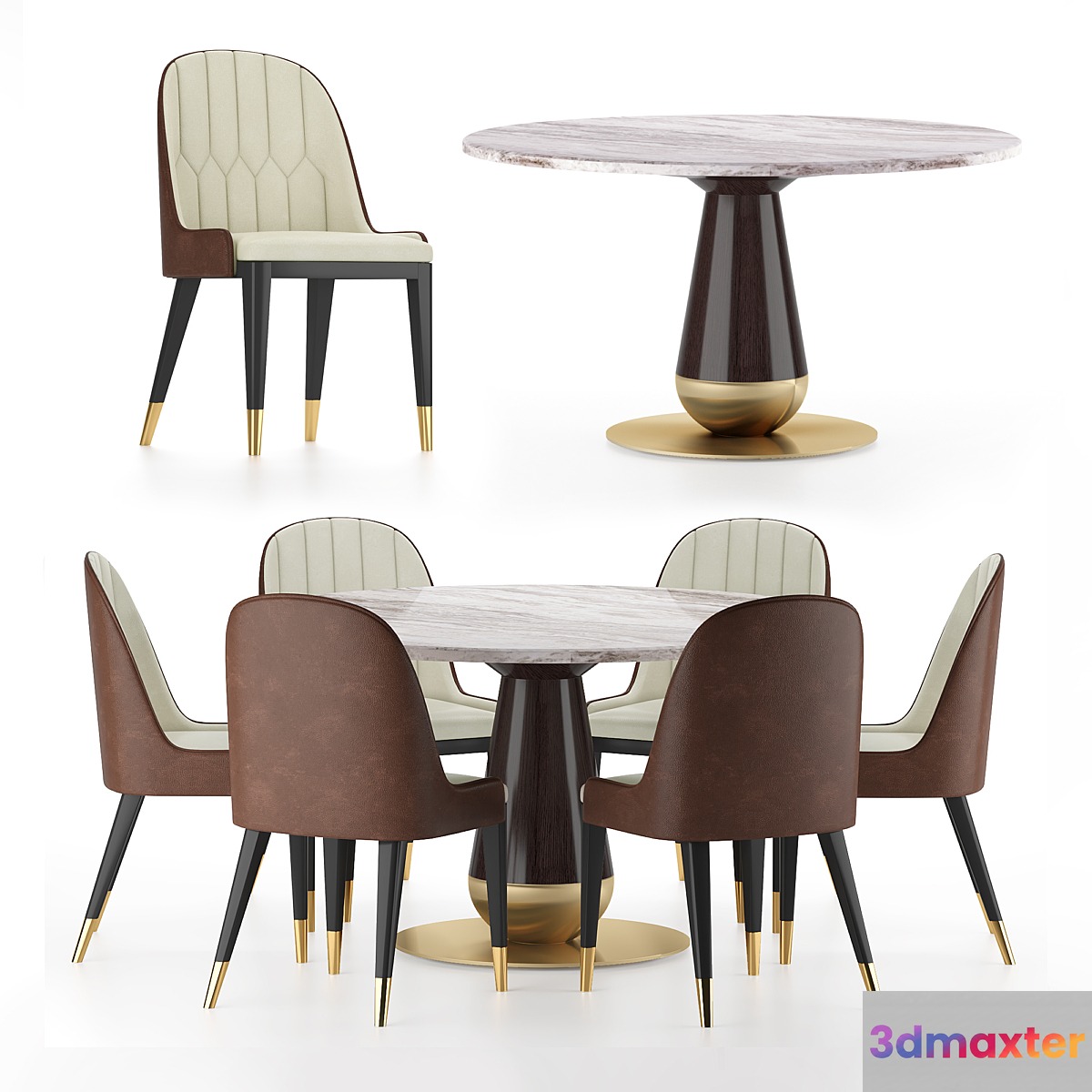 Modern mid century beige leather dining chair & Versace Vasmara Dining Table