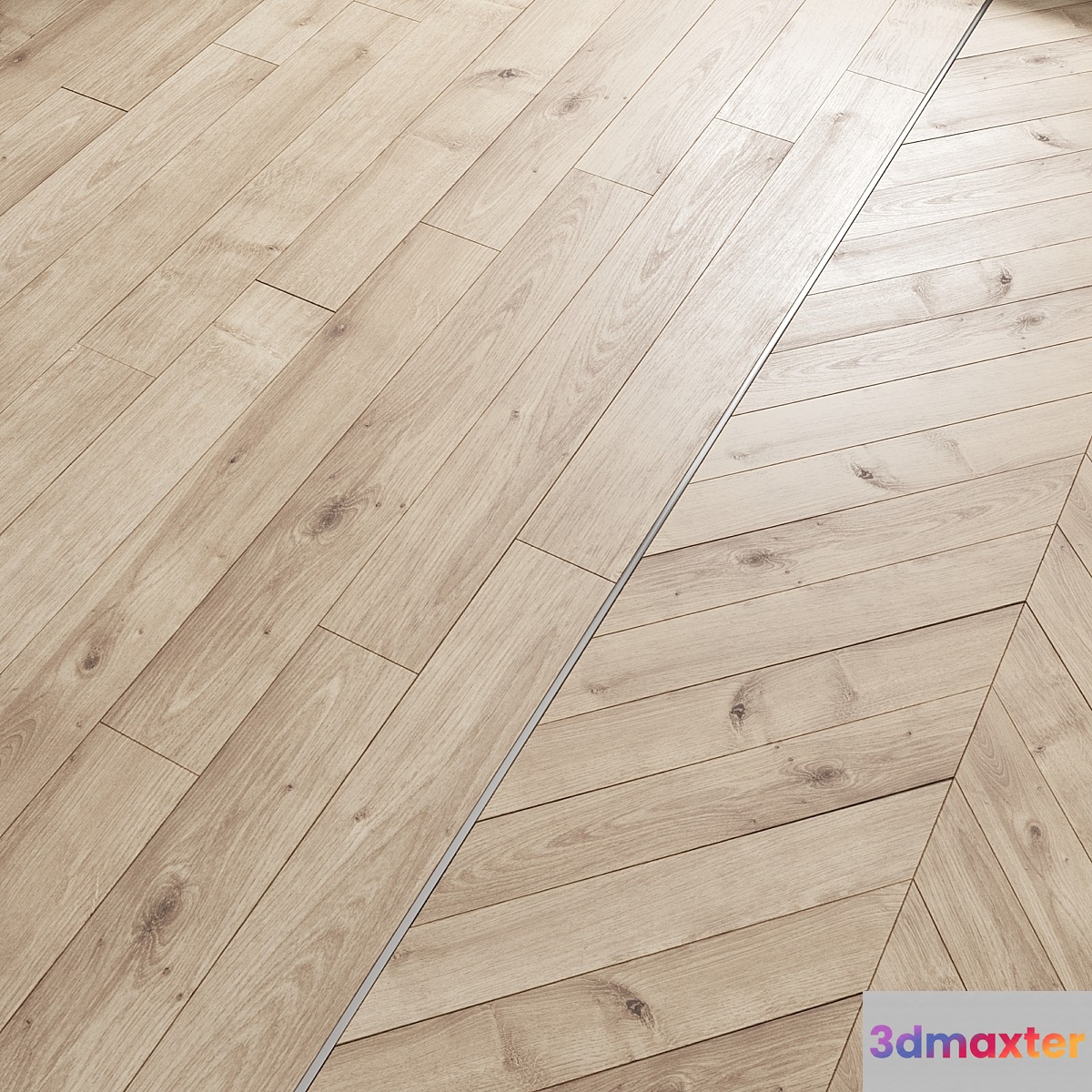 AVE Floor Lighten Oak (Laminate and Chevron Tiles) 3D Max
