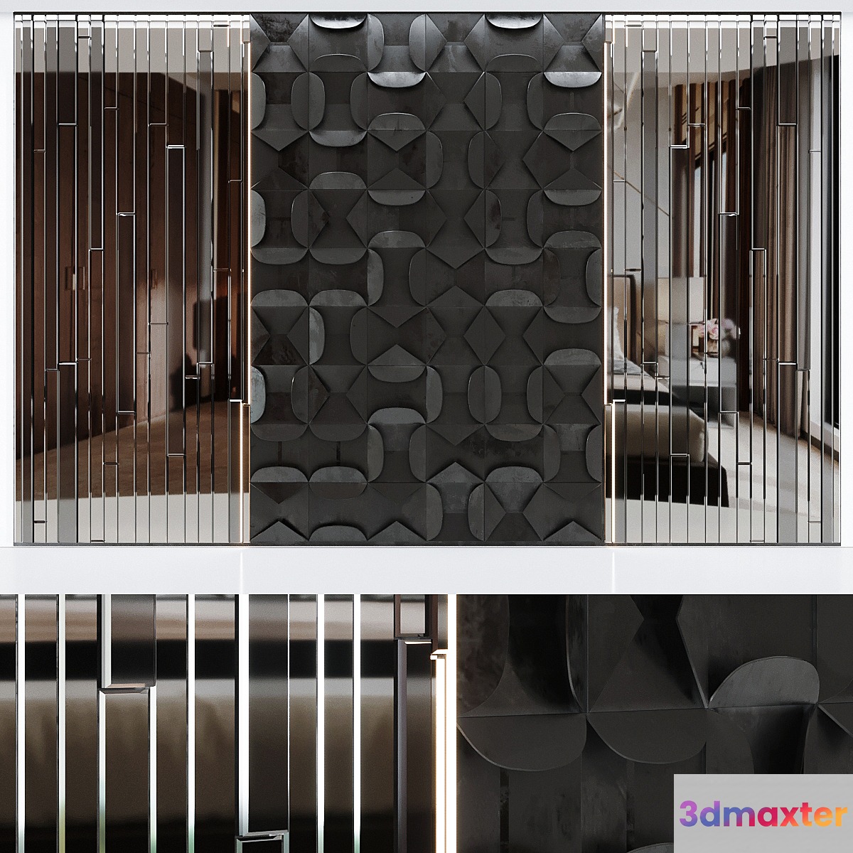 Decorative volumetric wall panel mid century modern Black.