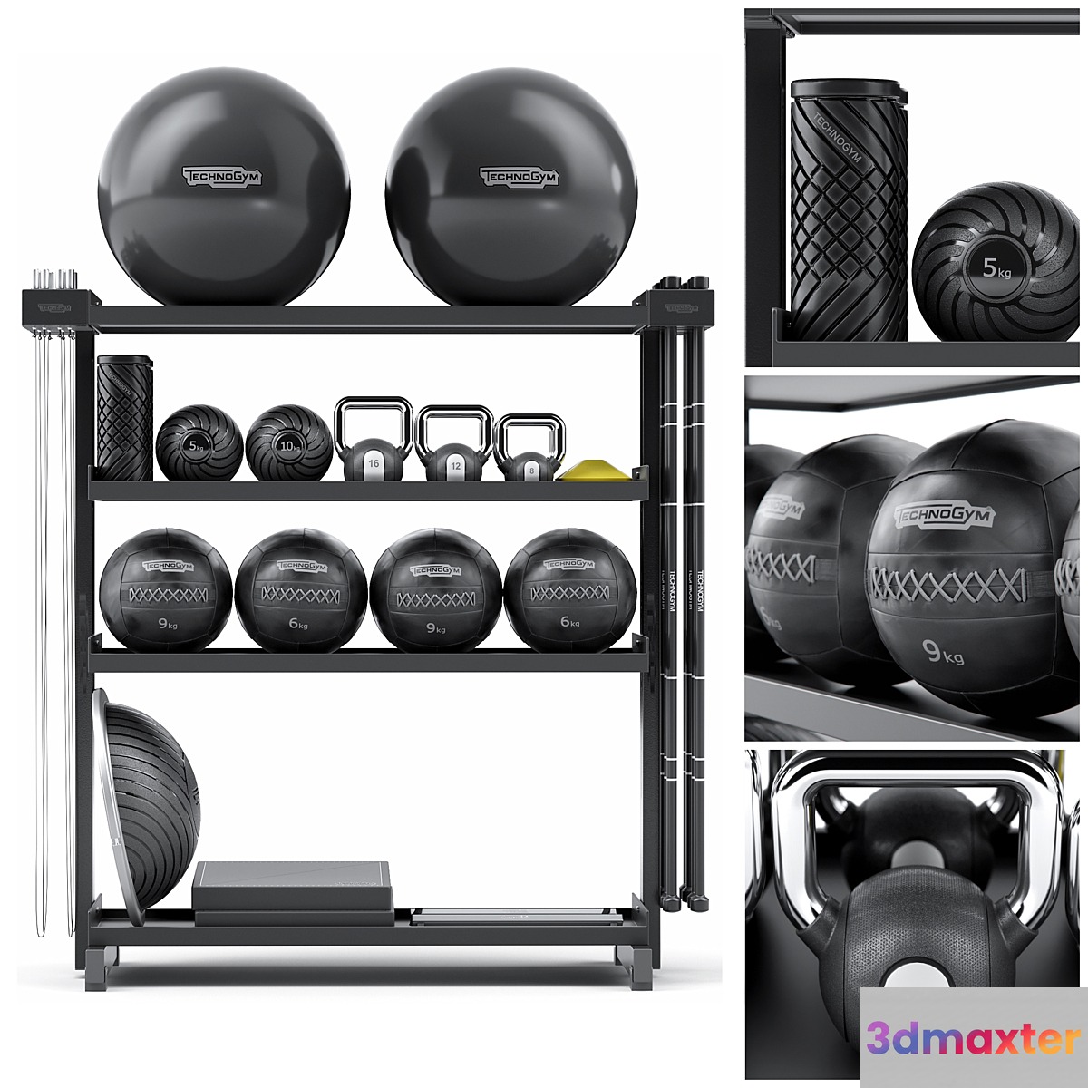 Stylish fitness set from Technogym SKILLTOOLS Kit. Sport equipment 3D Max