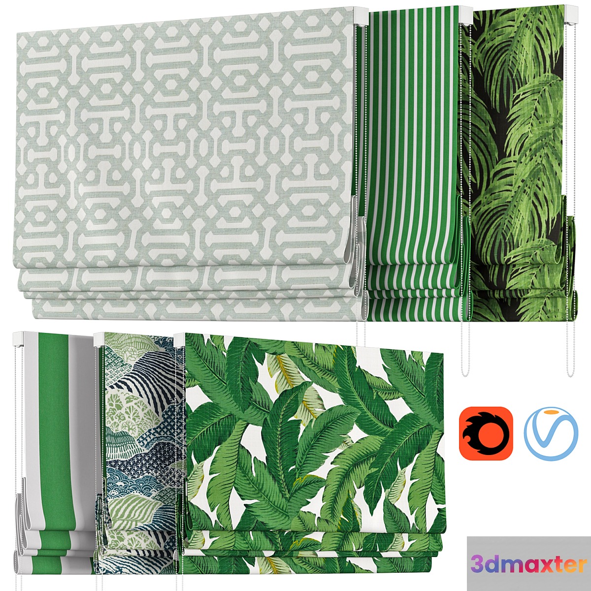 Roman Curtains 57 | Loom Decor | Green only 3D Max