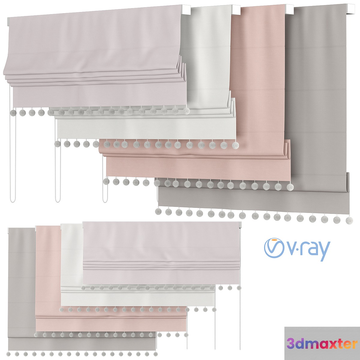 Roman Curtains 56 | Rh Baby & child | POM-POM LINEN-COTTON ROMAN SHADE - No.4