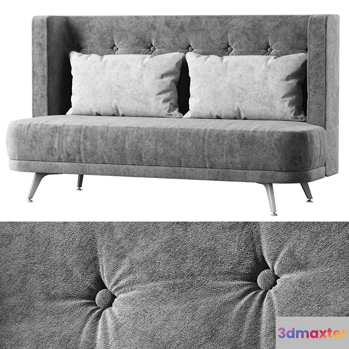 Velor two-seater restaurant sofa KL016 _ Two-seater sofa with carriage pull 3D Max