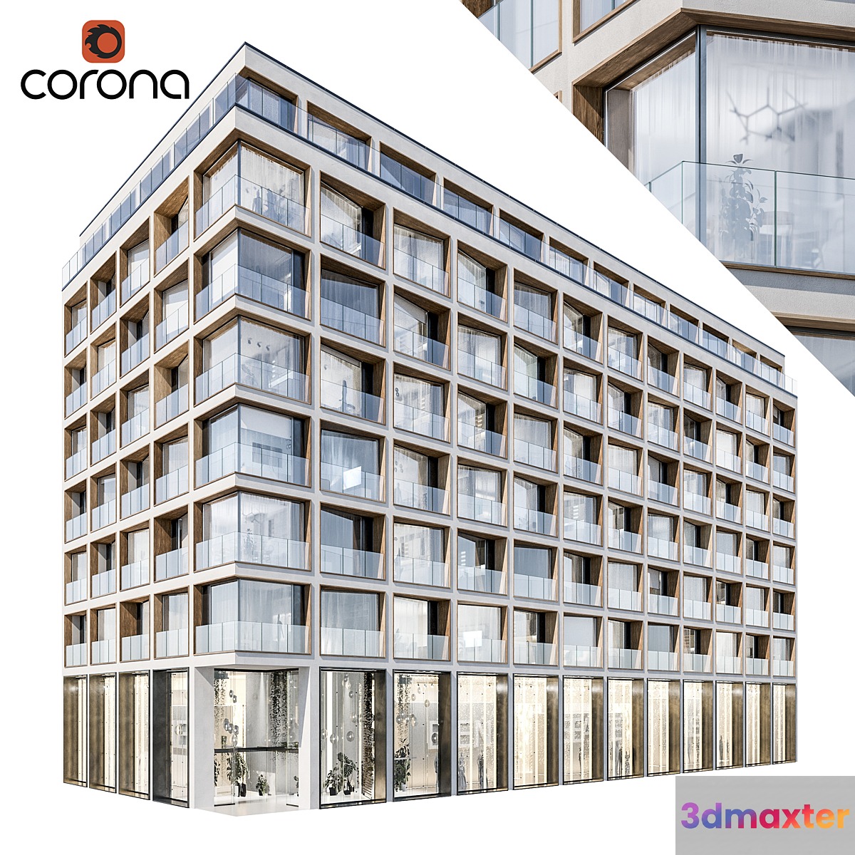 Modern residential building 06 | night + interiors 3D Max
