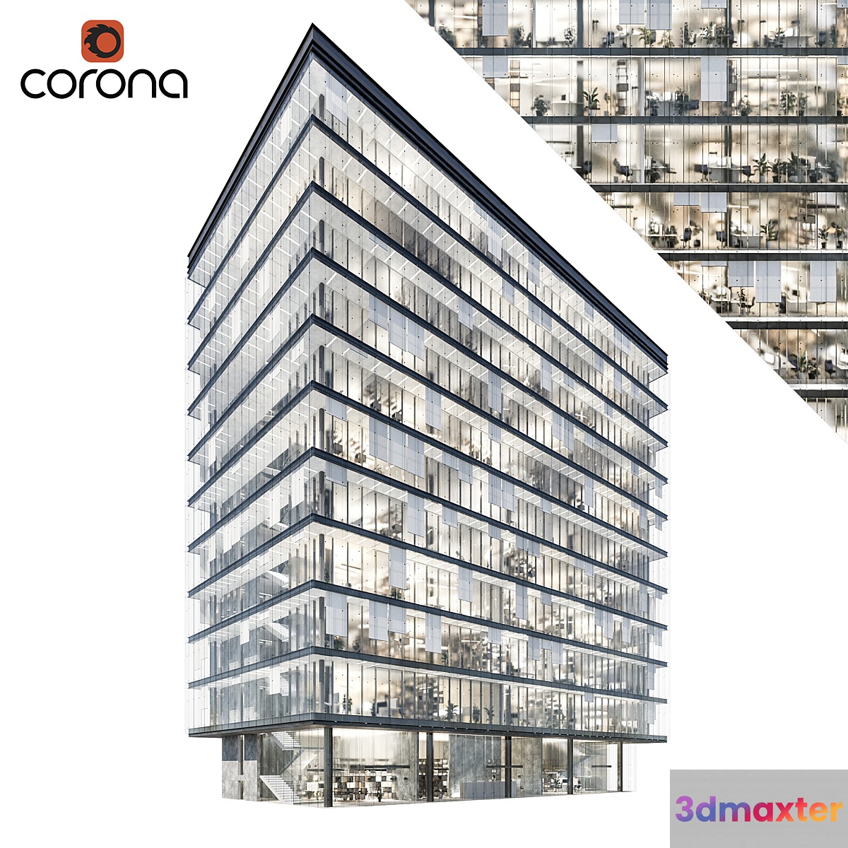 Modern office building 04 | night + interiors
