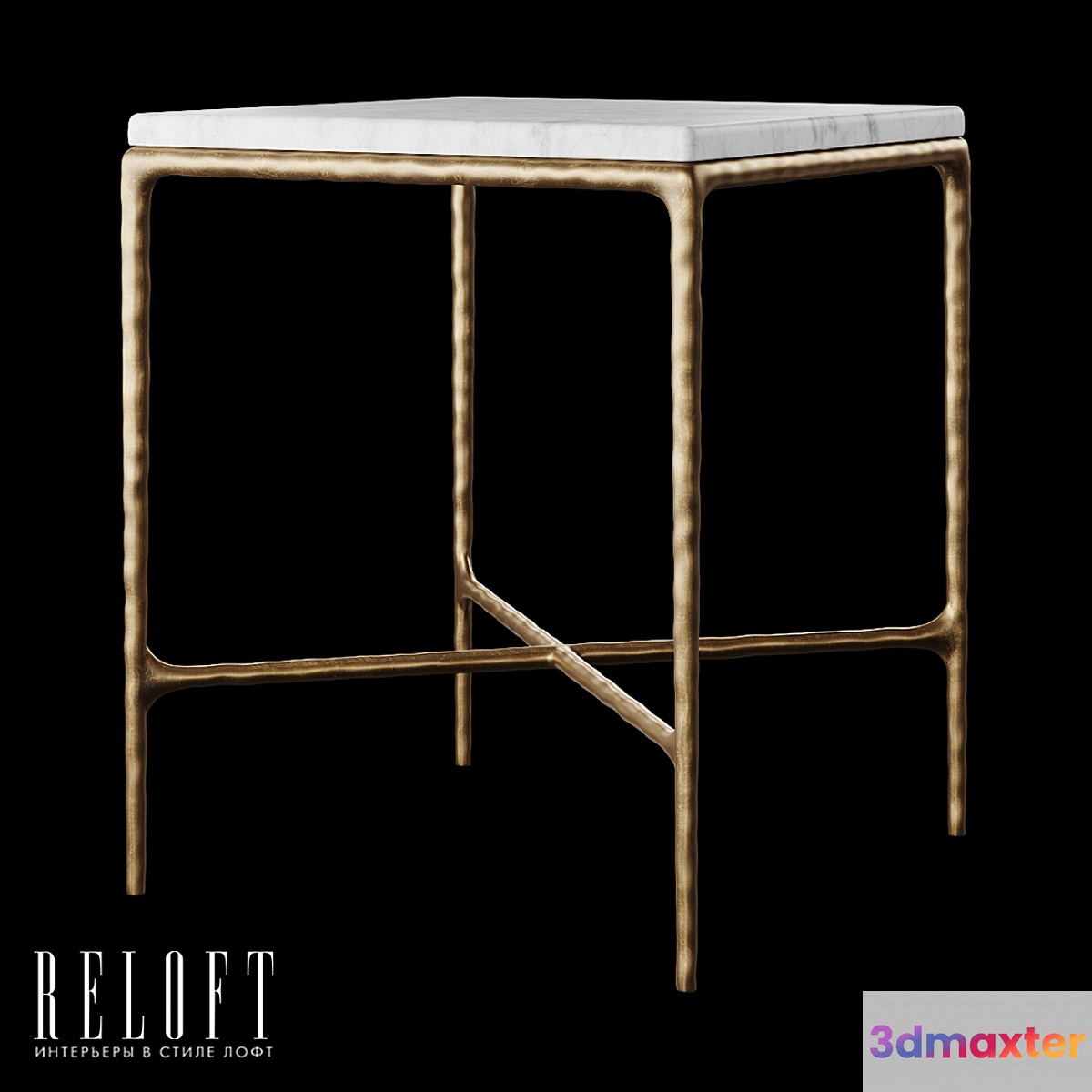 Thaddeus square bedside table in metal and marble 3D Max