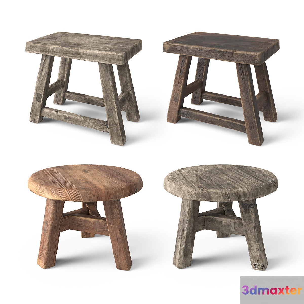 Rustic Wooden Stools 3D Max