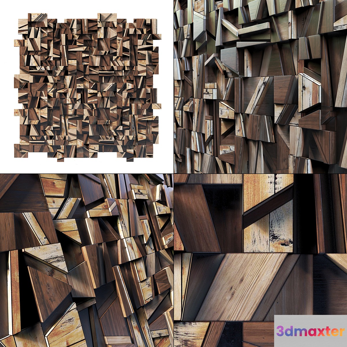 Rectangle wood panel rail n1 _ Panel from wooden rectangular strips No. 1 3D Max