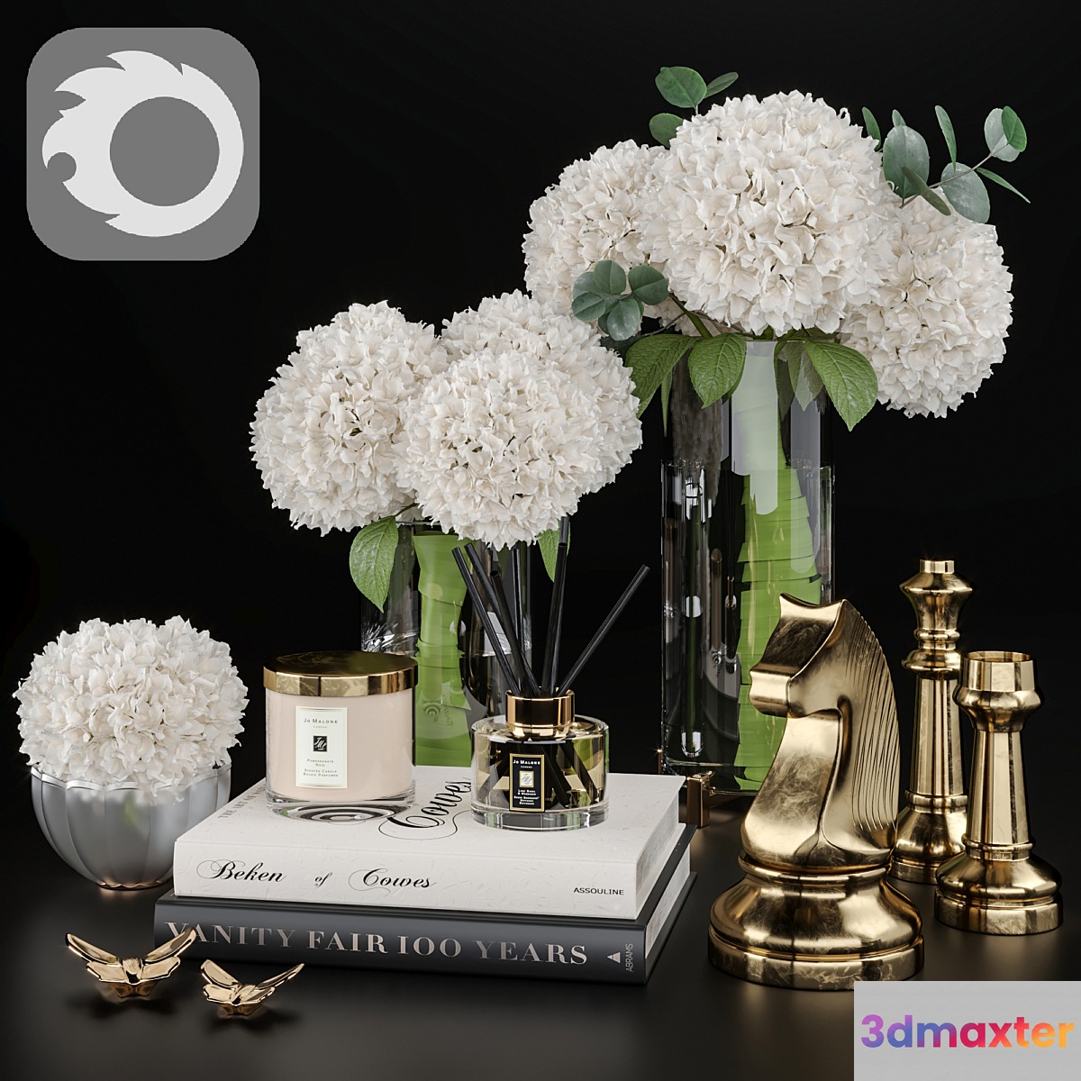 Decoration Set 29 Chess and Hydrandgea 3D Max