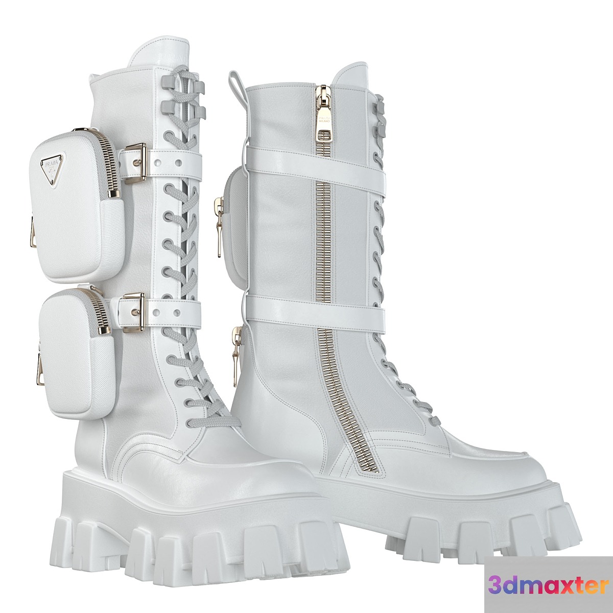 PRADA Brushed rois leather and nylon Monolith boots white - No.2