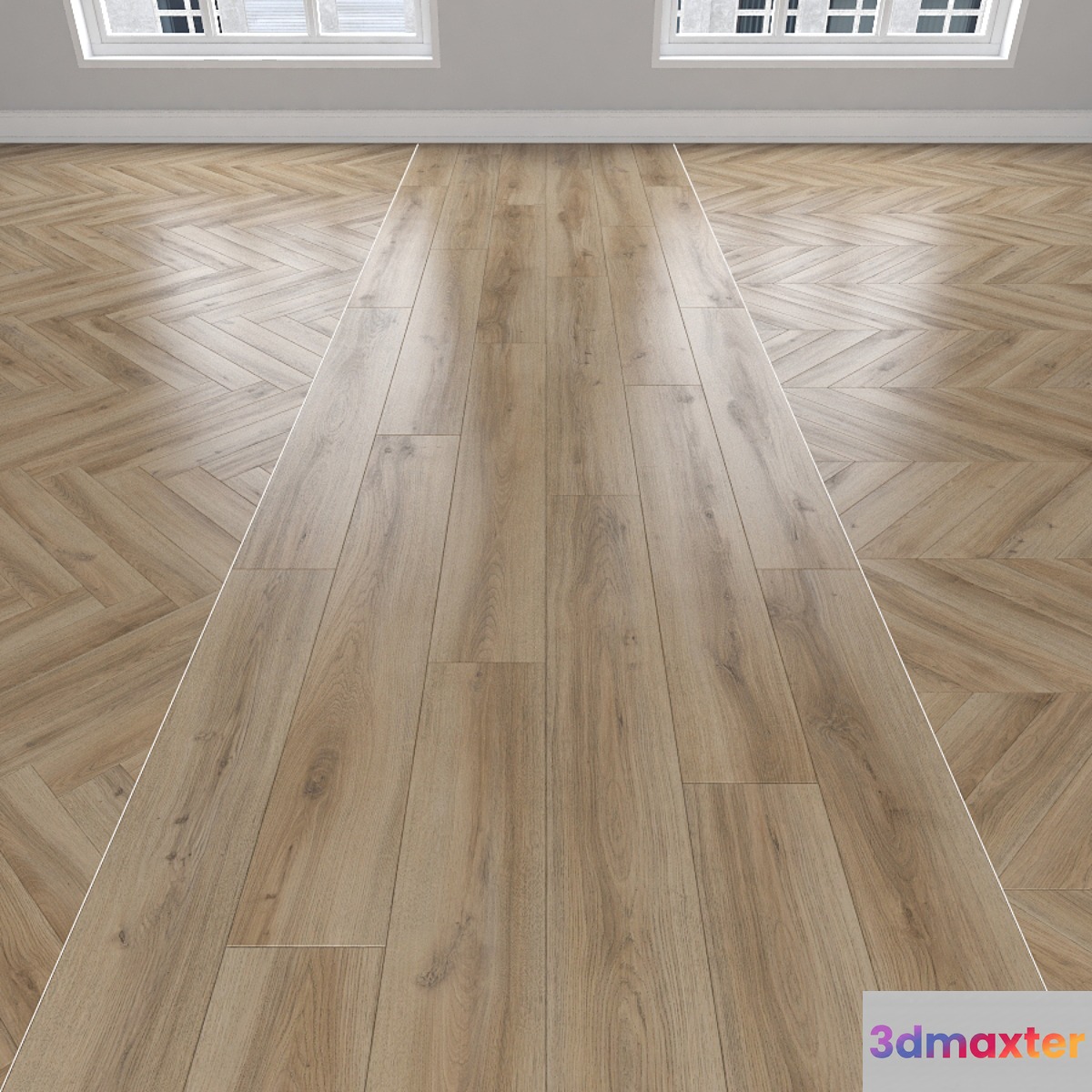 Parquet Oak 3 types: herringbone linear chevron 3D Max
