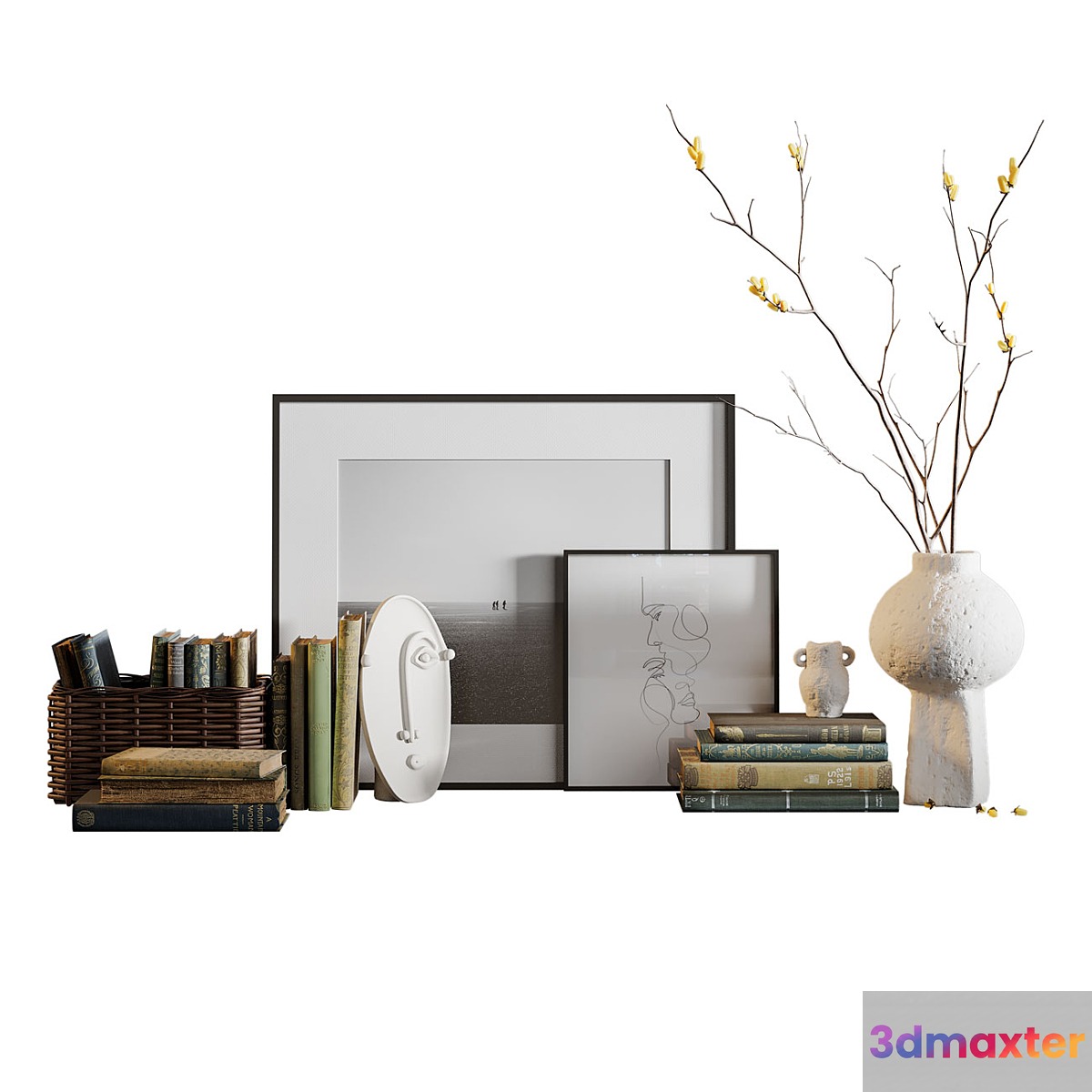Decor set with vases and books