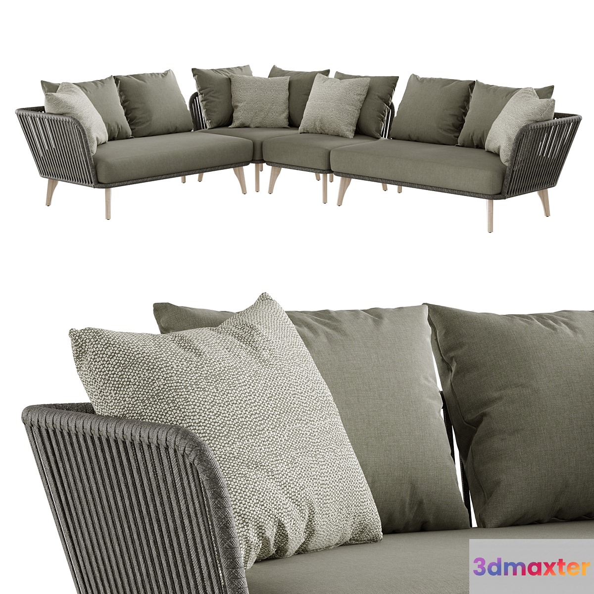 Outdoor garden wicker woven modular sofa 4so Santander 3D Max