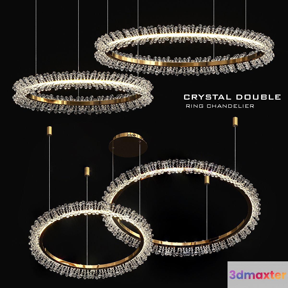 Crystal double ring chandelier 3D Max