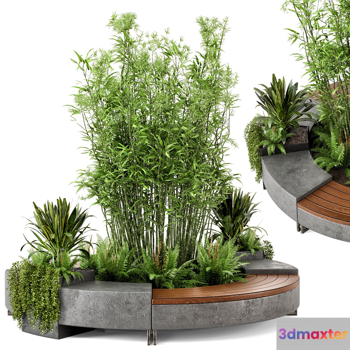 Outdoor Garden set bush and Tree - Garden Set 55 3D Max