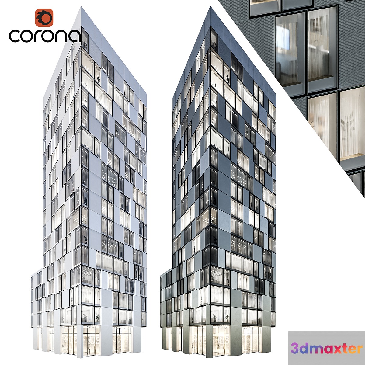 Modern residential building 08 | night + interiors