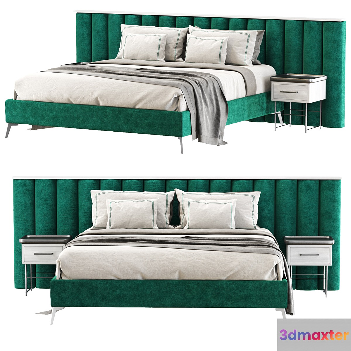 Modern velor green double bed GS69 _ Double velor bed GS69 3D Max