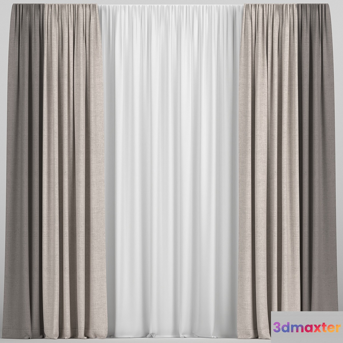 Curtains in two colors with tulle 3D Max