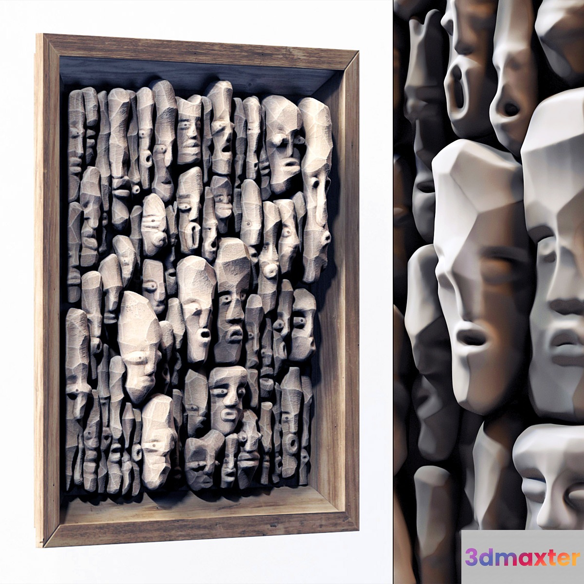 Wood faces panel decor n2 _ Panel from wooden faces No. 2