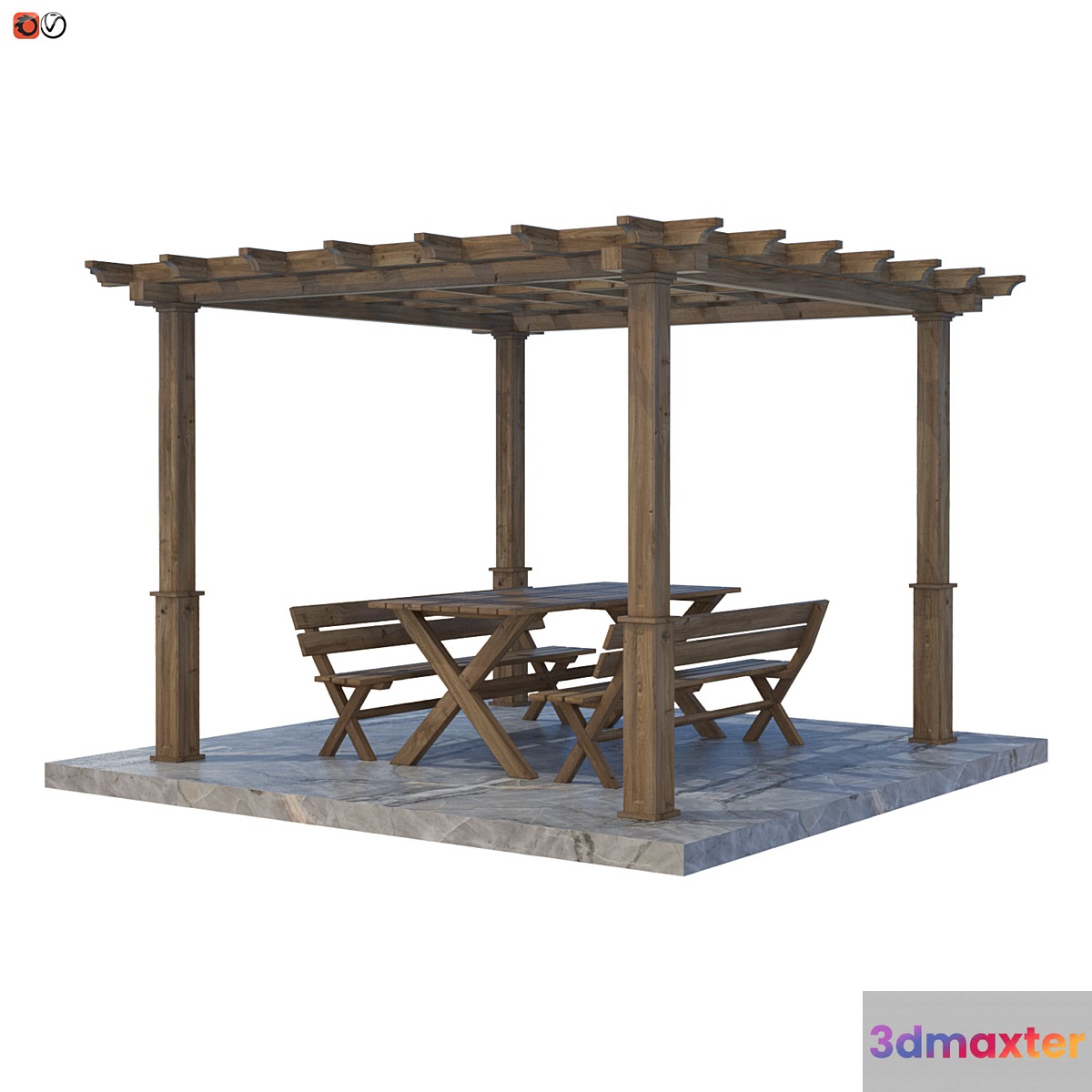 Garden Pergola table and bench 02