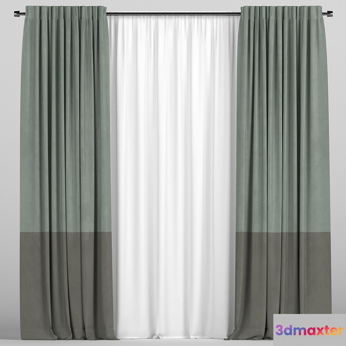 Curtains with tulle in two colors 3D Max