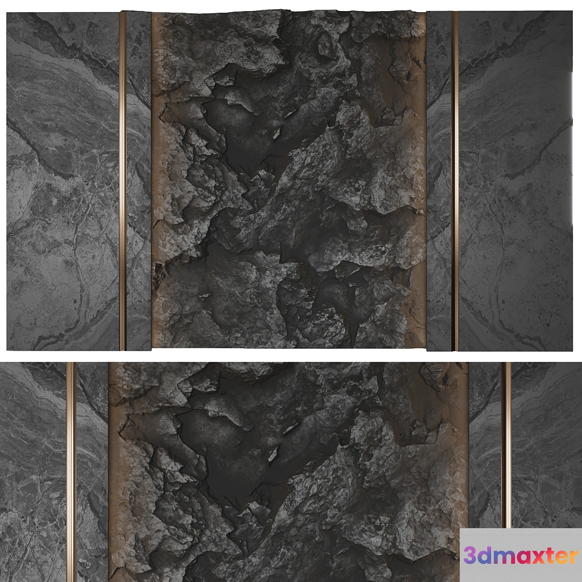 Wall panel with a black rock