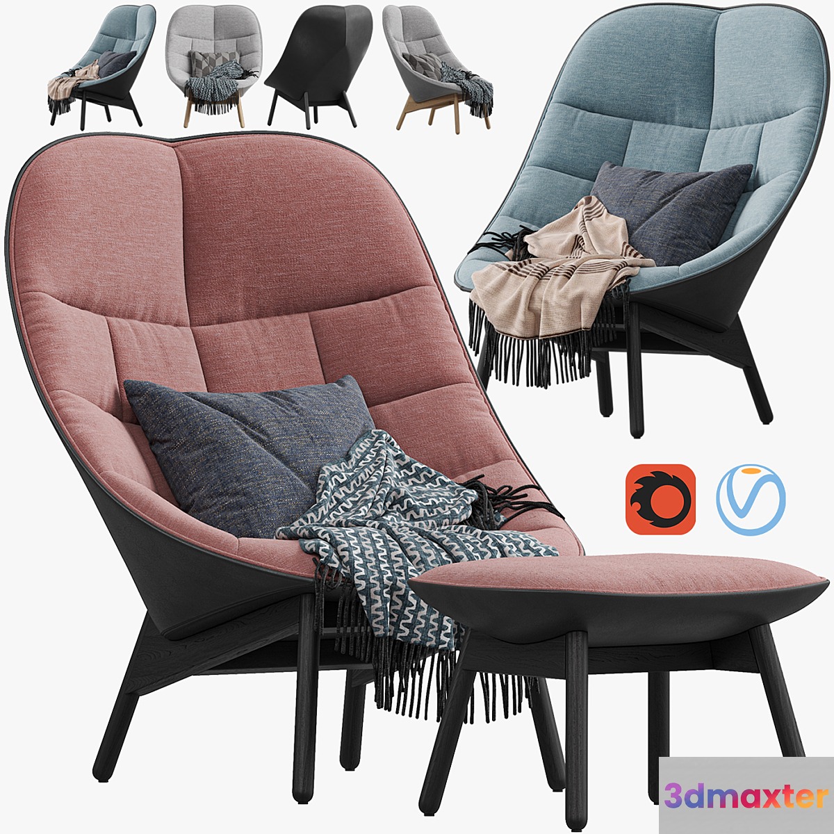 Armchair HAY Uchiwa Lounge Quilted 3D Max