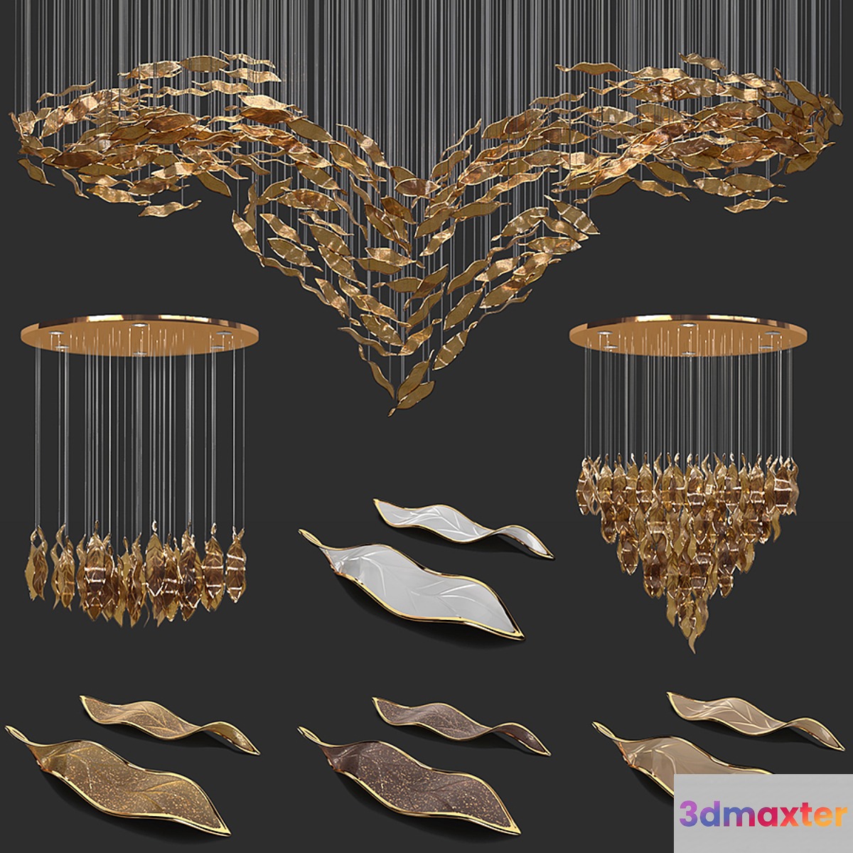 Contour Chandeliers _ Set of 3 types 3D Max