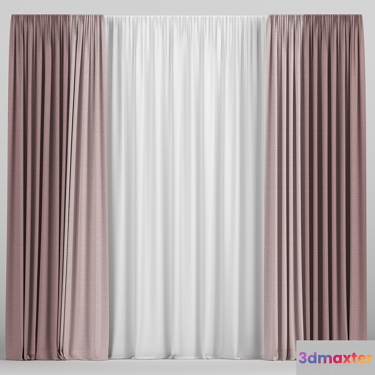Curtains in two colors with tulle 3D Max